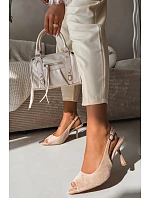 Dámské sandály na podpatku Eko semiš Béžové Sevina