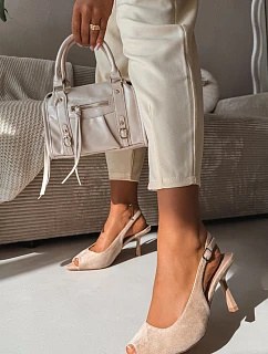 Dámské sandály na podpatku Eko semiš Béžové Sevina