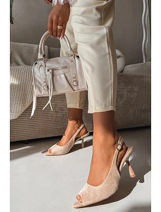 Dámské sandály na podpatku Eko semiš Béžové Sevina
