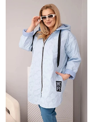 Dámská bunda Plus Size prošívaná s kapucí a nápisem HOPE modrá