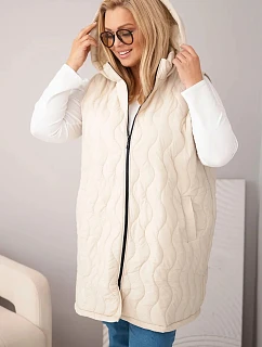 Dámská prošívaná vesta Plus Size s kapucí béžová