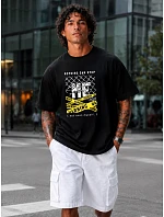 Pánské bavlněné tričko oversize s potiskem černé FashionStreet NX1033R