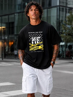 Pánské bavlněné tričko oversize s potiskem černé FashionStreet NX1033R