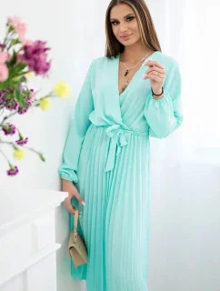 Šaty se svázaným plisovaným lemem světle mátová