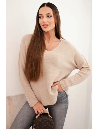 Dámský svetr s viskózou a výstřihem do V tmavě béžový