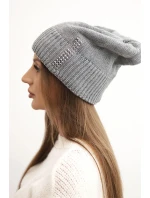 Dámská zimní čepice vlněná s cyrkony K453 šedá