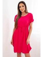 Dámské šaty s krátkým rukávem a vázáním v pase fuchsiová