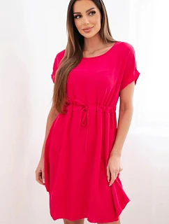 Dámské šaty s krátkým rukávem a vázáním v pase fuchsiová
