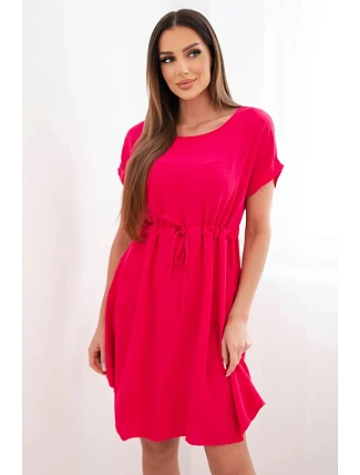 Dámské šaty s krátkým rukávem a vázáním v pase fuchsiová