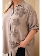 Dámská košile Plus Size z viskózy s květinovou výšivkou fango