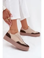 Kožené dámské tenisky na platformě Zazoo N1269S2 béžové