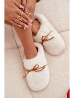 Kožešinové bačkory s mašlí ecru Minella