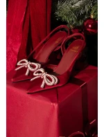 Červené Derissa dámské lodičky s mašlí a otevřeným patou