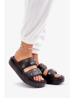 Dámské pěnové pantofle s ozdobnými připínkami – černé