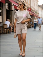 Dámská viskózová souprava s motýlem a šortkami v barvě moka FashionStreet AY1186