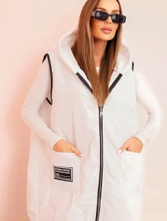 Dámská prošívaná vesta Plus Size s kapucí na zip bílá