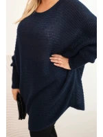 Dámský svetr Plus Size s mohair pončo modrý Dámský svetr Plus Size s mohair pončo modrý