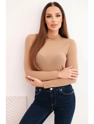 Dámská kasmírová halenka s rolákem a dlouhým rukávem camelová