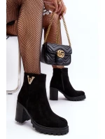 Dámské semišové boty na sloupku s ozdobou černé Strong