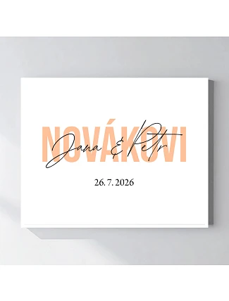 Personalizovaný magický fotoobraz v rámu - čtverec 40x50 - jména novomanželů Personalizovaný magický fotoobraz v rámu - čtverec 40x50 - jména novomanželů