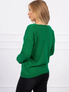 Svetr S202-15 s výstřihem do V zelený - Kesi