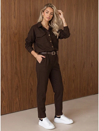 Dámská souprava s blůzou a kalhotami, hnědá, FashionStreet AY1237 Dámská souprava s blůzou a kalhotami, hnědá, FashionStreet AY1237