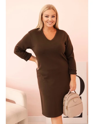 Dámská Plus Size sukýnka máslová s V výstřihem a rukávem hnědá