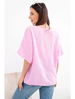 Dámská bavlněná oversize halenka s krátkým rukávem bonbónově růžová