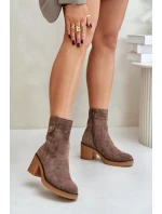 Zateplené dámské boty na podpatku hnědé Vailia