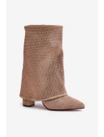 Ozdobené Lesklé Botky S Otočeným Svrškem Na Podpatku Zateplené Béžové Xistaria