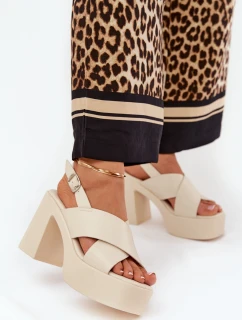 Dámské Sandály Na Podpatku A Platformě Z Eko Kůže Světle Béžové Annavin