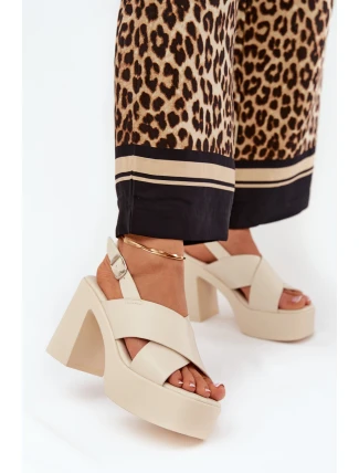 Dámské Sandály Na Podpatku A Platformě Z Eko Kůže Světle Béžové Annavin