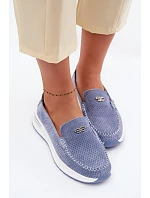 Dámské mokasíny z přírodního semiše modré Demela