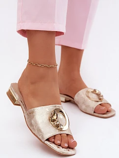 Dámské pantofle na ploché podrážce s ozdobou KV61-6025 Zlaté