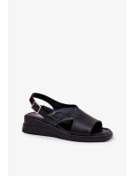 Dámské lakované sandály na klínku z eko kůže - černé Quilara
