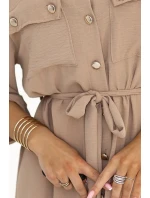 531-3 Midi sukně se zlatými knoflíky a vázáním - MOCHA MOUSSE 531-3 Midi sukně se zlatými knoflíky a vázáním - MOCHA MOUSSE