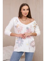 Svetrová halenka s barevnými květy růžová+šedá Svetrová halenka s barevnými květy růžová+šedá