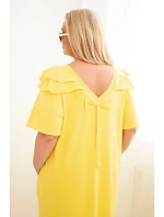 Dámské bavlněné šaty Plus Size s volánem na ramenou žluté Dámské bavlněné šaty Plus Size s volánem na ramenou žluté