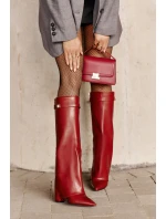 Dámské Kozačky Eko Kůže S Otočeným Svrškem Na Podpatku Bordové Avamora