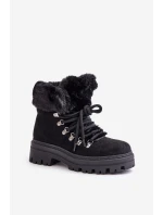 Dámské Šněrovací Boty S Kožíškem Černé Vaminia