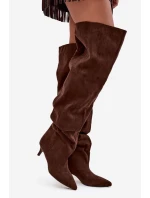 Nafukovací dámské kozačky na jehlovém podpatku čokoládové Ysolienne