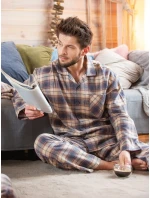 Pyžamo Key MNS 402 B24 Flanelové dlouhé/r M-2XL pánské rozepínací