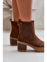 Dámské boty na podpatku z eko semiše zateplené tmavě hnědé Nevitas