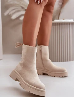 Semišové kotníkové boty na plochém podpatku šněrovací béžové Lakyta