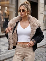 Krátká dámská semišová bunda s kožešinou, černá, FashionStreet TY5842 Krátká dámská semišová bunda s kožešinou, černá, FashionStreet TY5842