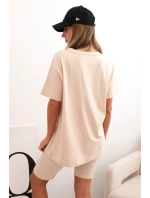 Dámský bavlněný komplet s krátkým rukávem a šortkami béžový