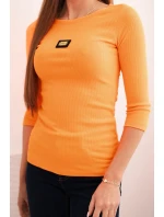 Dámská pruhovaná blůza s 3/4 rukávem a ozdobným nášivkem oranžová