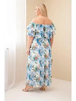 Dámské šaty Plus Size s volánem, s odhalenými rameny a elastickým pasem maxi modrá