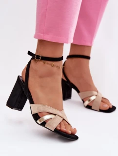 Dámské sandály na podpatku s pásky Ekologická semiš Černé Karilora