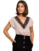 S206 Top bez rukávů s krajkovým výstřihem - ecru barva